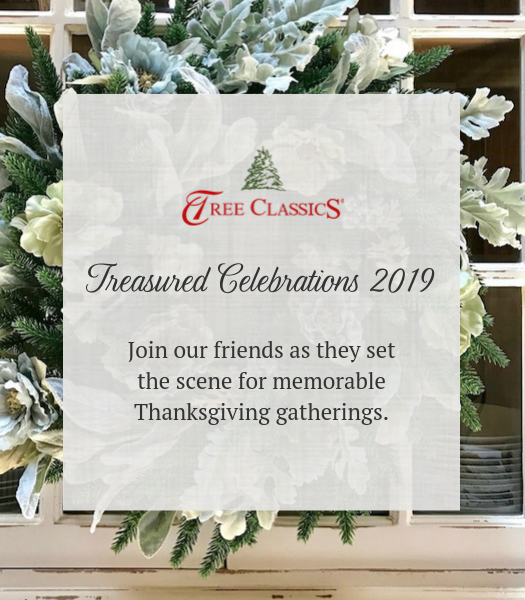 Neutral holiday decor wreath and garland Tree Classics Treasured Celebrations 