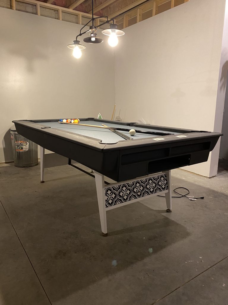 POOL TABLE MAKEOVER POOL TABLE REFRESH FINISHED BASEMENT POOL TABLE DIY MODERN POOL TABLE POOL TABLE UPDATE REFELT POOL TABLE